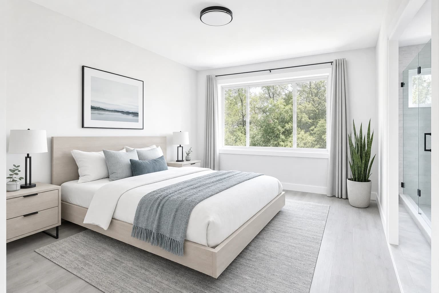 Freshly painted white room with grey floors staged for a Sacramento pre-sale listing