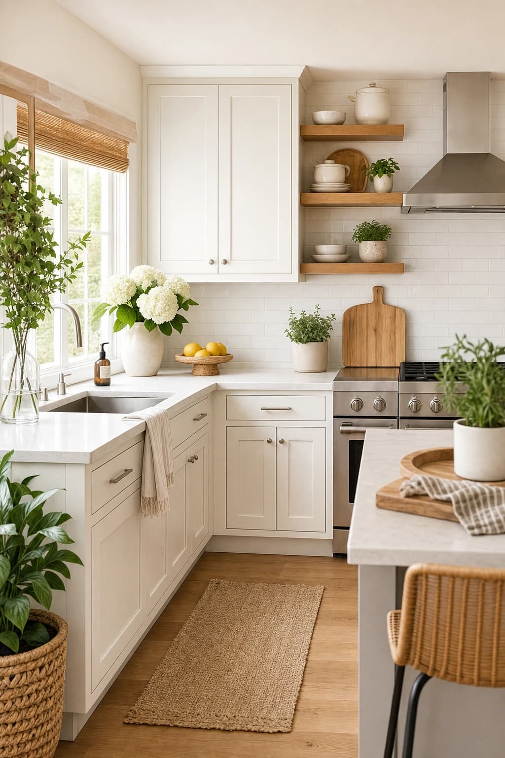 White shaker galley kitchen with subway tile and stainless range in a Rancho Cordova kitchen remodel
